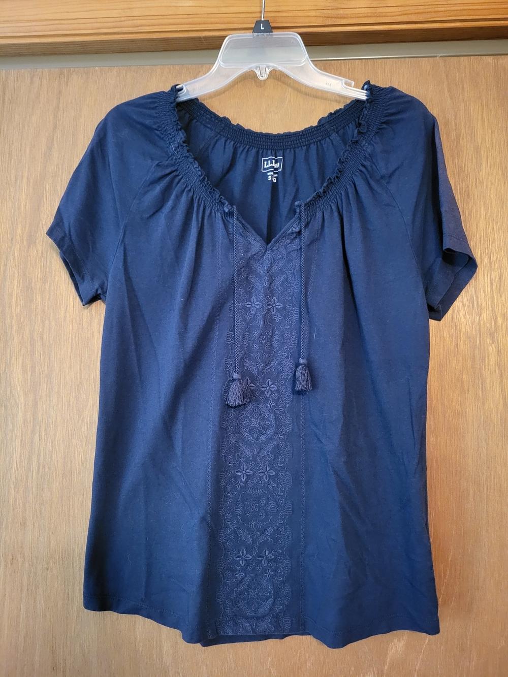 L.L. Bean Navy Short-Sleeve Peasant Top, S